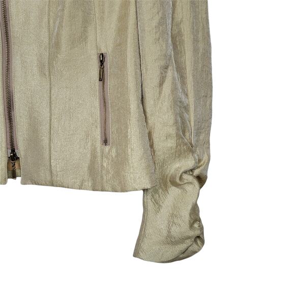 Morrissey Y? Gold Metallic Zip Front Blazer Gathered Cuffs - Size Small S - Picture 6 of 7